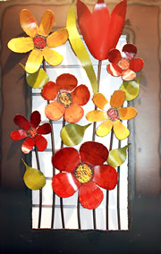 Floral large vertical display - steel metal art with colourful flowers wholesale